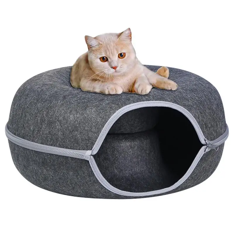 

Cat Tunnel Bed Detachable Round Felt Cat Tube Play Toy With Peek Hole Novelty Donut Cat House For Small Pets Rabbits Kittens Pup