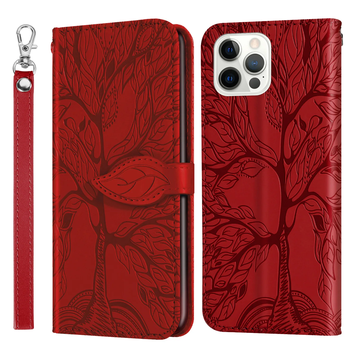 Кожаный чехол-книжка с 3D рисунком дерева для iPhone 13 11 Pro Max 12 Mini XR X XS 6 6S 7 8 Plus SE 2020
