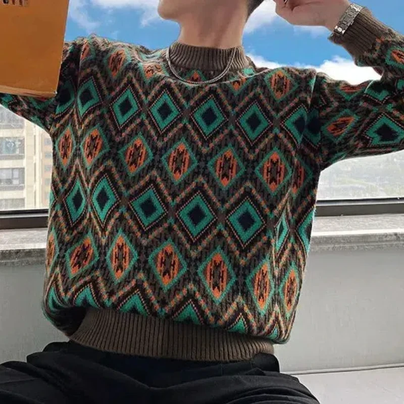 Мужская осенне-зимняя одежда пуловер с круглым вырезом и длинными
