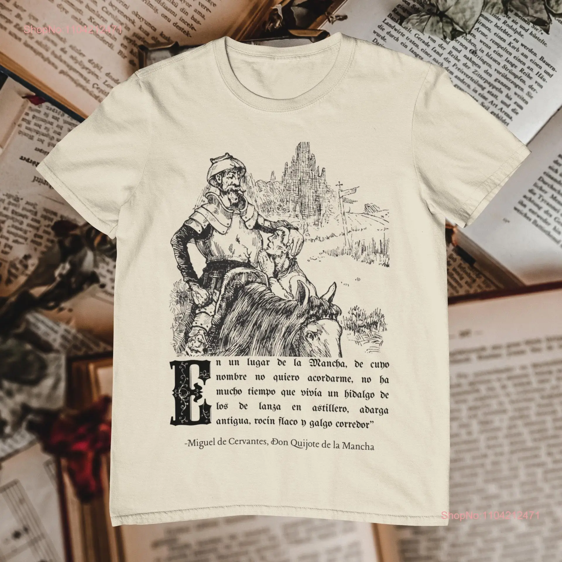 Don Quijote de la Mancha En un Bes Quixote рубашка подарок для литературных учителей литературный