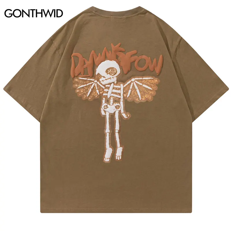 

Men Tshirt Streetwear Hip Hop Skull Skeleton Angel Graphic Print Punk Gothic T Shirt 2023 Harajuku Fashion Summer Loose Top Tee