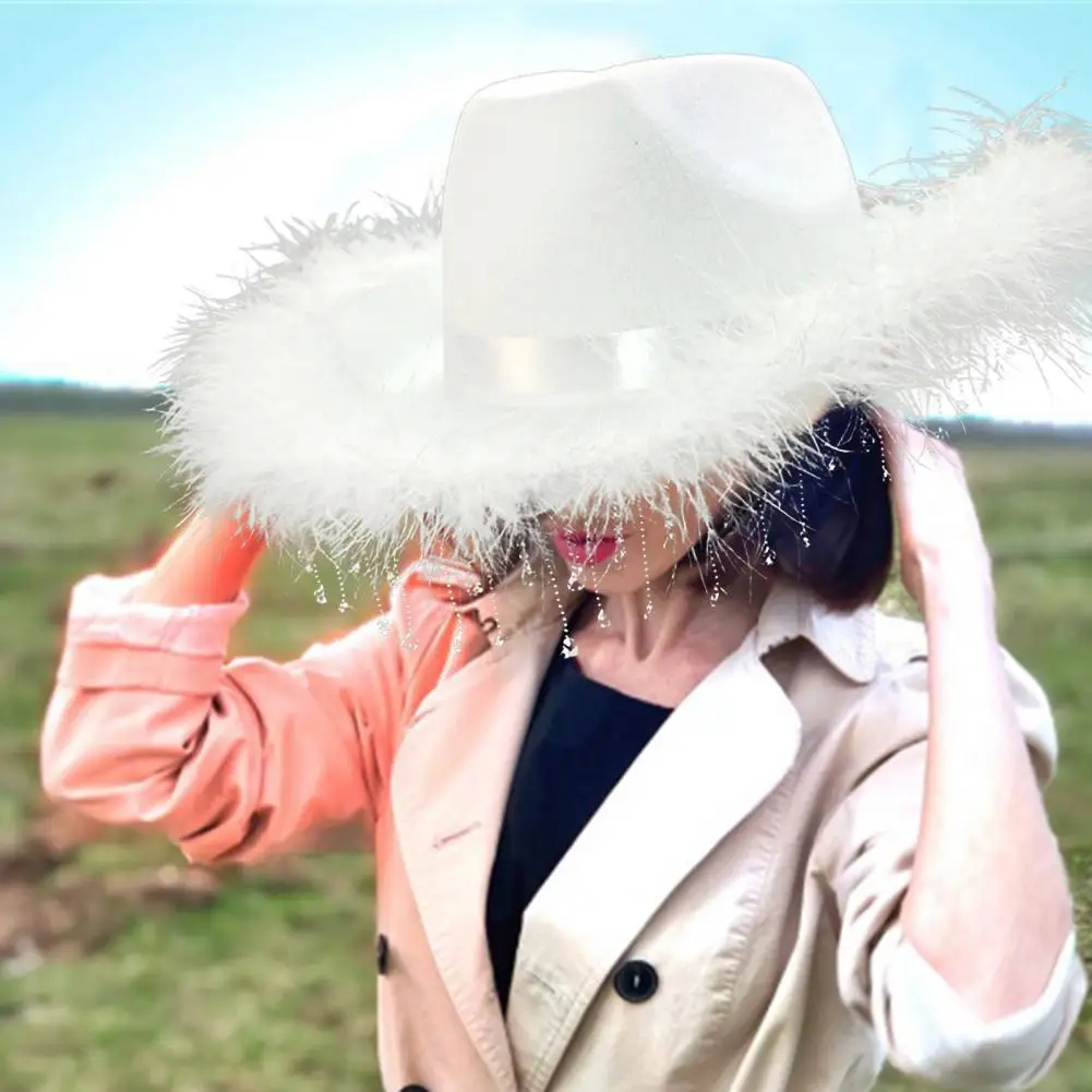 

Забавная шляпа, декоративная шляпа Cowgirl, блестящая шляпа с кисточками и перьями, праздничная шляпа