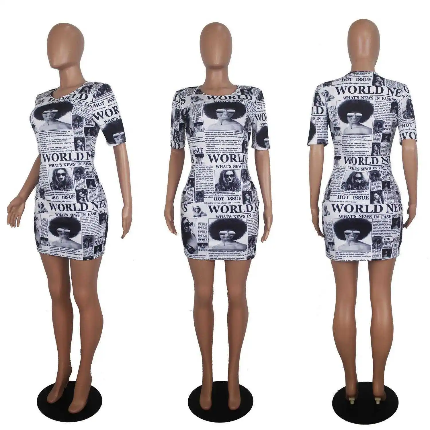 

Womens Clothing Sexy Newspaper Printing Short Sleeve Dress