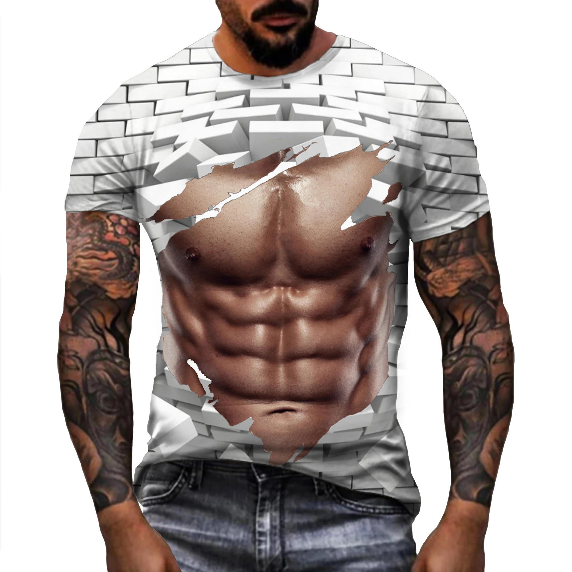 

NEWER Fashion Muscle from Broken Hole 3d Print Tshirts Cool Novelty Casual Couples Clothing
