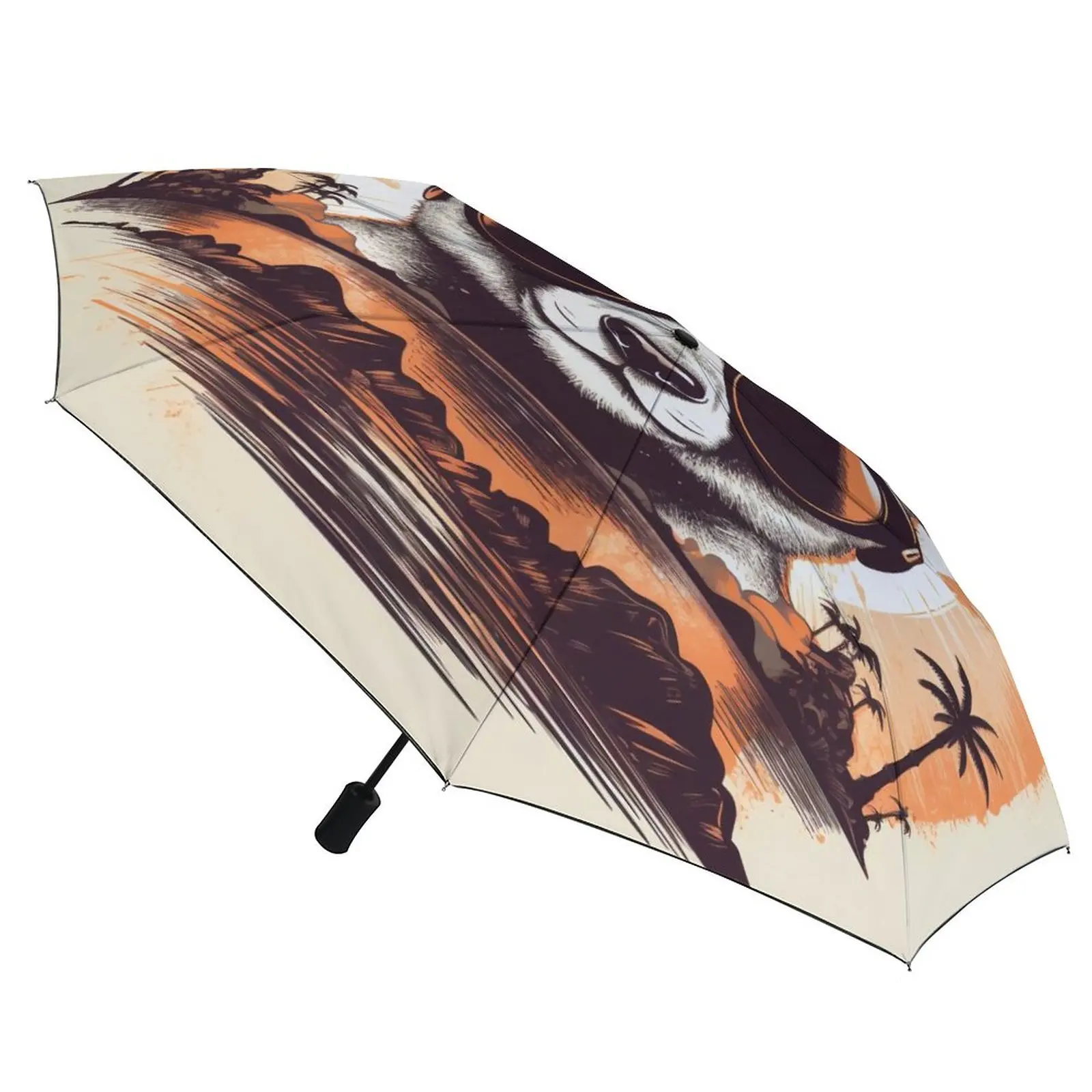 

Автоматический зонт в виде панды, Складывающийся в 3 раза, солнцезащитные очки в стиле ретро с изображением заката, с рисунком животных, ветрозащитные зонтики черного цвета для мужчин и женщин