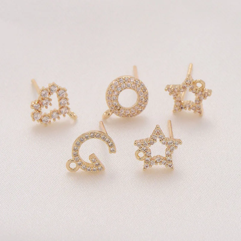 

2PCS Gold Filled 925 Silver Ear Needle Zircon Pearl Inlaid Tray Five Pointed Star Studs DIY Handmade Earring Accessories