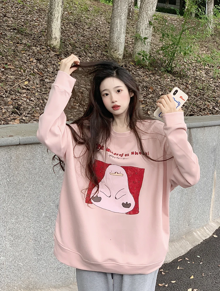 

GBG4767 Funny printed long sleeved sweater for women's autumn 2023 new loose and versatile round neck design with a sense of top