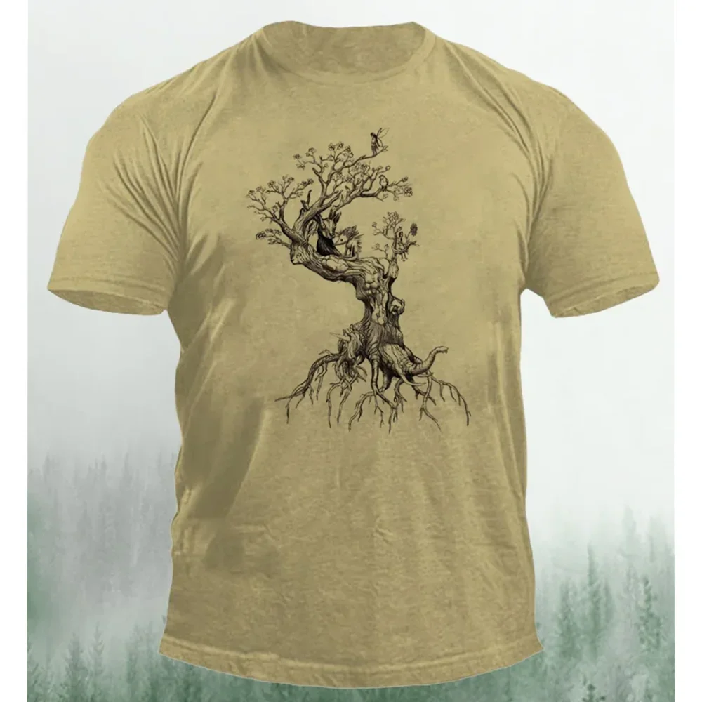 

Футболка мужская оверсайз с круглым вырезом, винтажный принт лесного дерева, Повседневная модная уличная одежда в стиле Харадзюку, с коротким рукавом, на лето