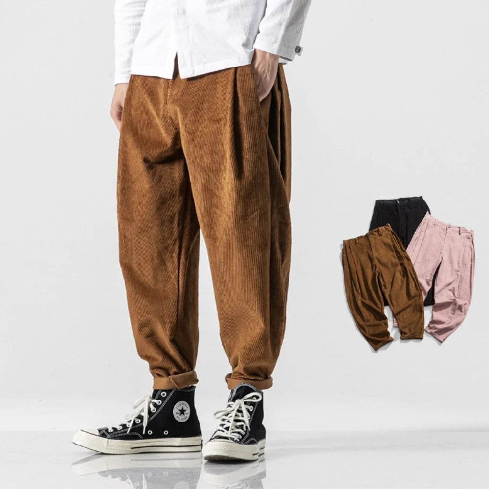 

Corduroy Women/Men's Harem Pants Casual Loose Jogging Sweatpants Japanese Style Harajuku Streetwear Solid Color Oversized Pants