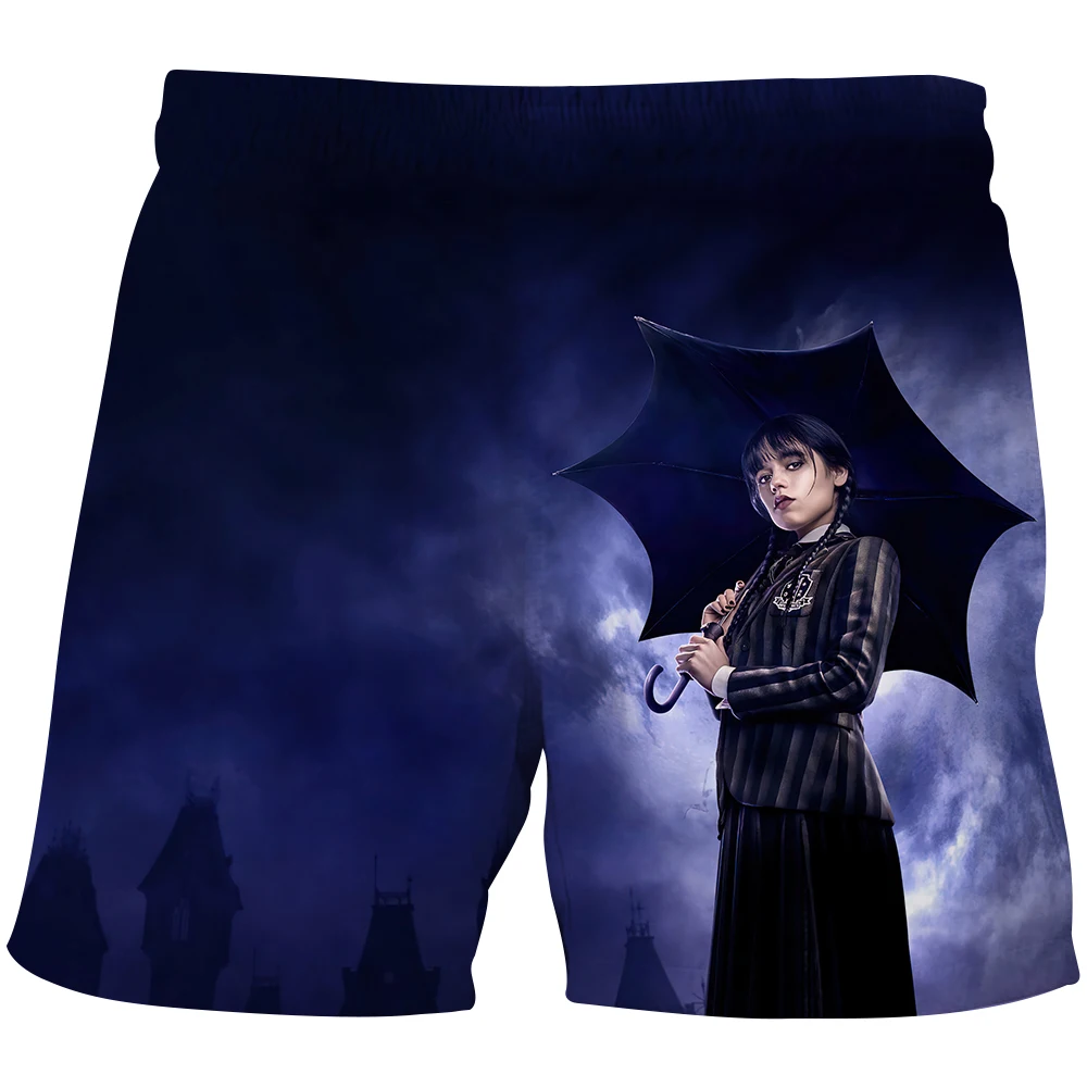 Wednesday Addams Costume 3D Print Shorts Boys Girls Fashion Teen Children Swimwear Summeer 4-14Y Kids Baby Trunks Beach Clothing