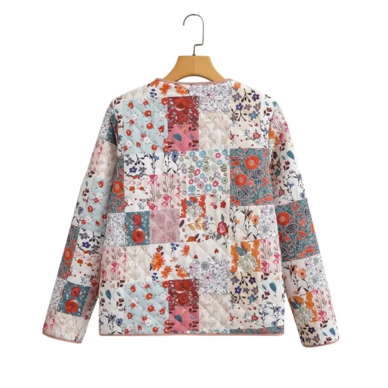 Женская Стеганая куртка с цветочным принтом Розовая тонкая стеганая