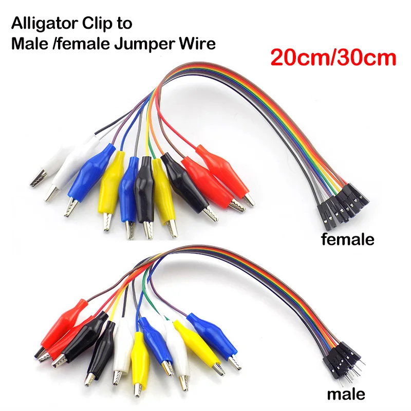 

20cm Double head Eclectic Wire jumper Male Female Alligator Clip to 10pin Crocodile pince Test Lead line Connection for DIY