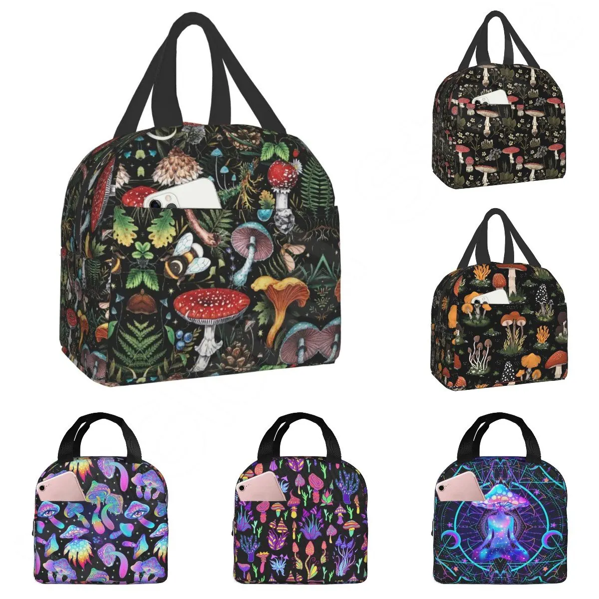 Lunch Bag for Women Men Mushroom Art Reusable Insulated Cool