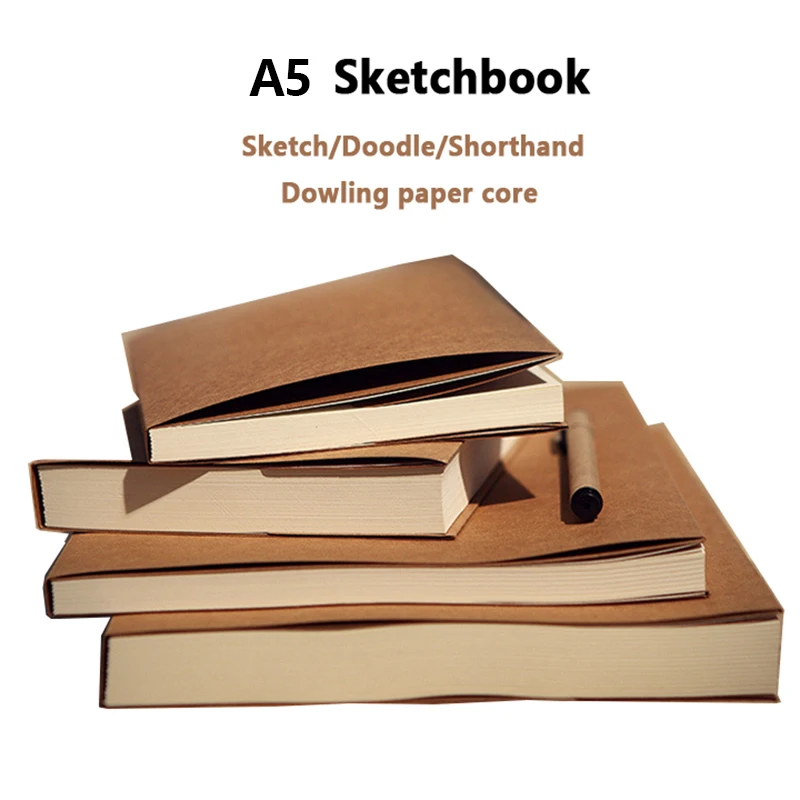 A5 Thickened 130mm*190mm Sketchbook 260P Kraft Paper Drawing Book Daolin Paper Note Stationery Art Graffiti Coloring Notebook