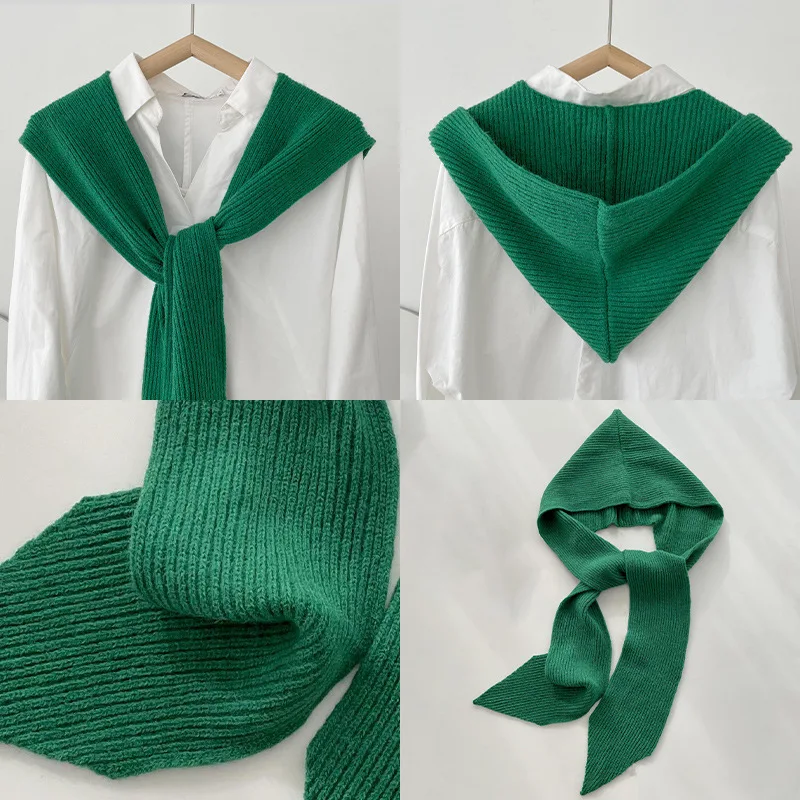 

MoriBty Autumn Knitted Hooded Scarf Women Luxury Solid Sharp Corner Shawl Wraps Neck Protection Bufandas Collar Mujer Echarpe