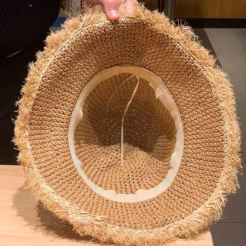 Простая 100% рафия с кисточками для девочек шляпа от солнца широкими полями флоппи