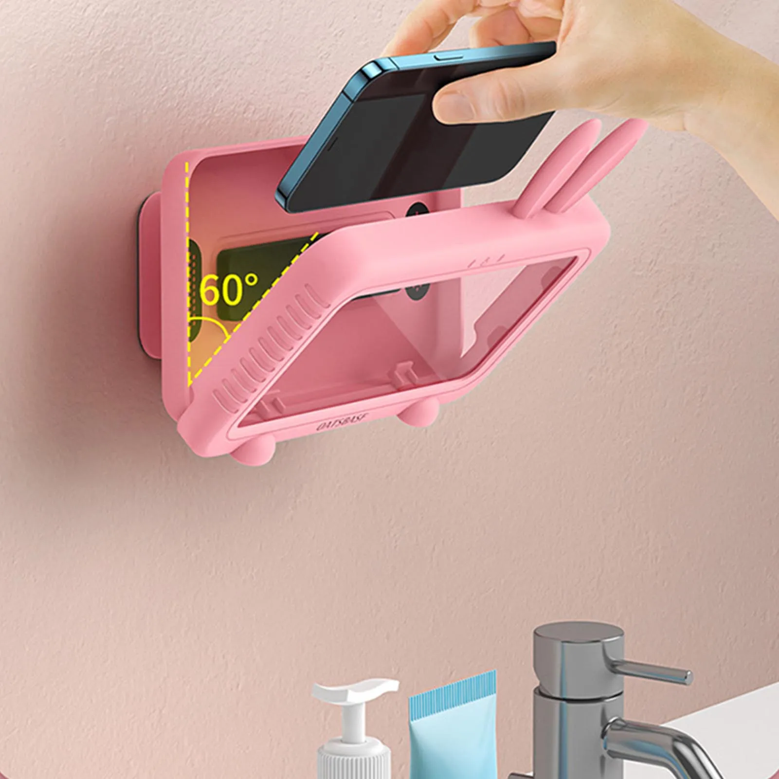 

Shower Phone Holder Waterproof Anti-Fog Screen For Bathtub Kitchen Adhesive Touchable High Sensitivity Phone HolderSealing Phone