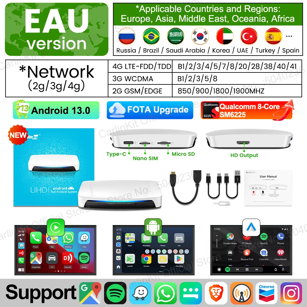 

CarlinKit Android 13 CarPlay AI Box HDMI Wireless CarPlay Android Auto TV Video Box Qualcomm SDM660 8-ядерный разделенный экран