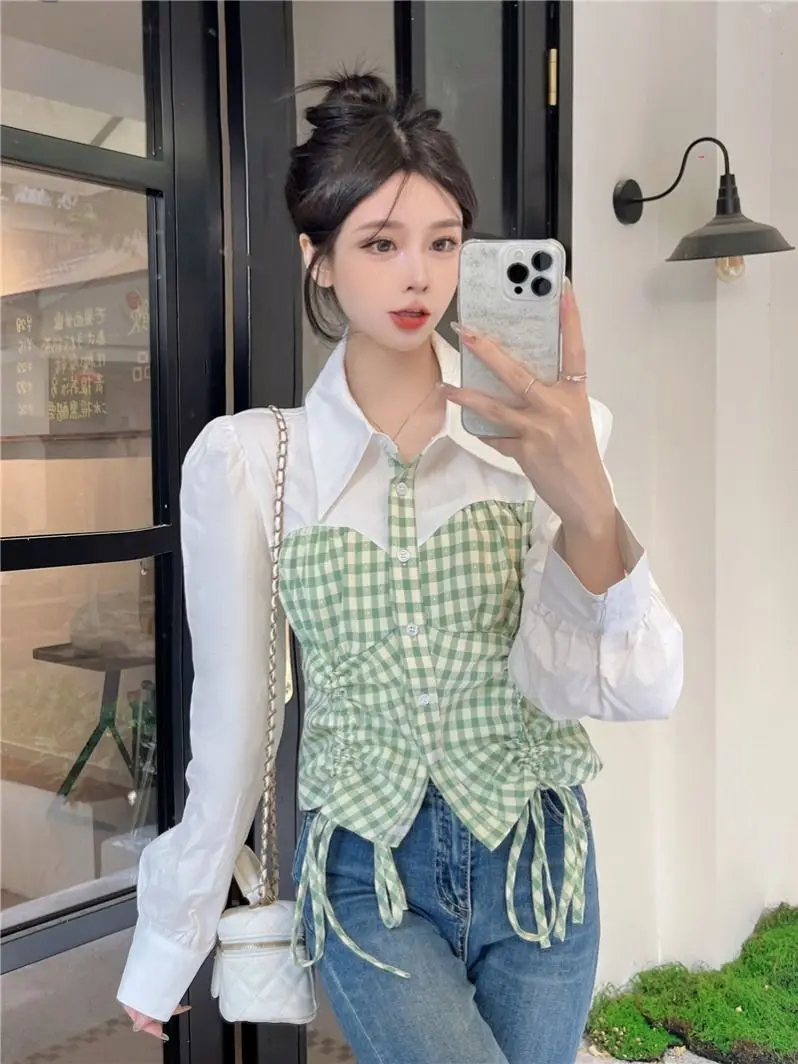 Женская рубашка большого размера новинка топ с длинными рукавами и завязками в