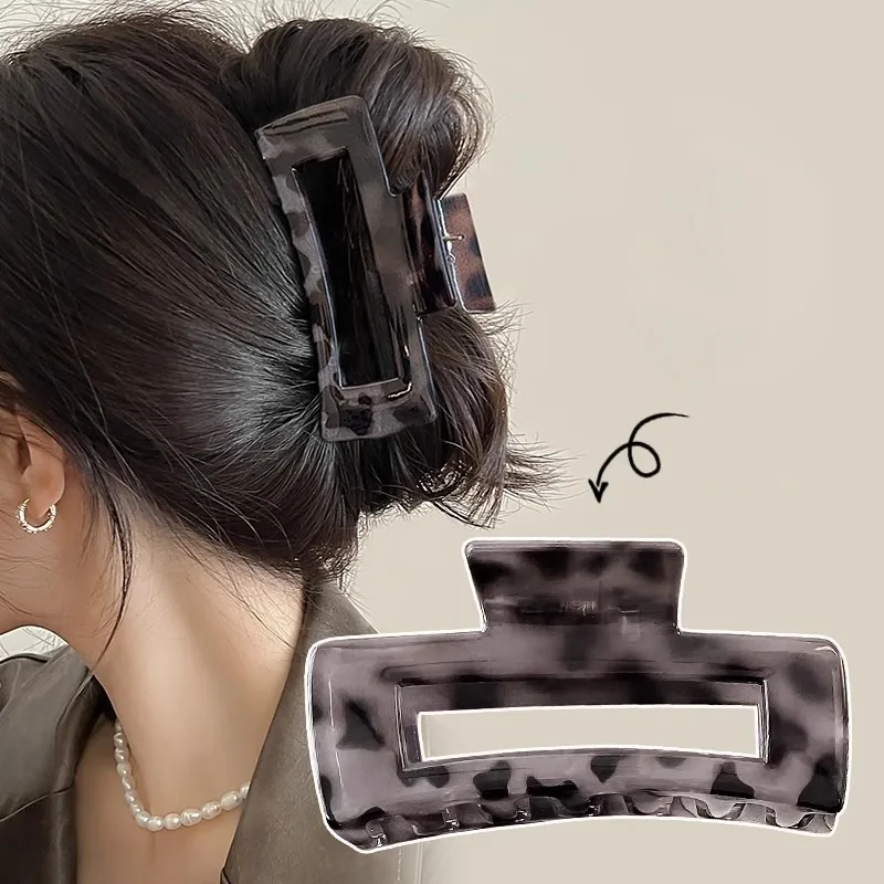 Square Leopard Print Gripper Hair Claw Women Temperament Shark Clip Crab Makeup Party Accessories Hairpin