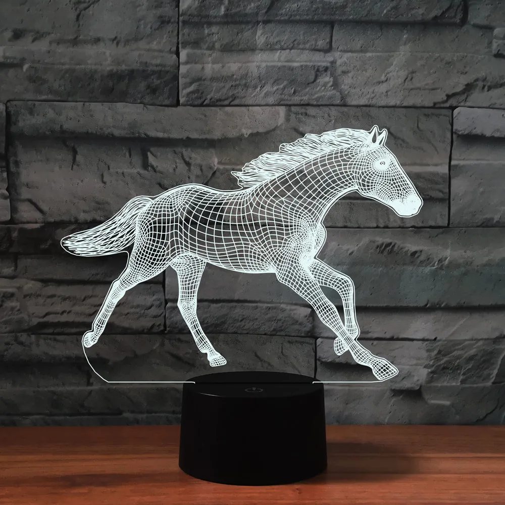 Horse Lamp 3d Colorful Led Night Light Touch Remote Bedside Bedroom Decor Atmosphere Lights Birthday Gift for Girls Boys - купить по