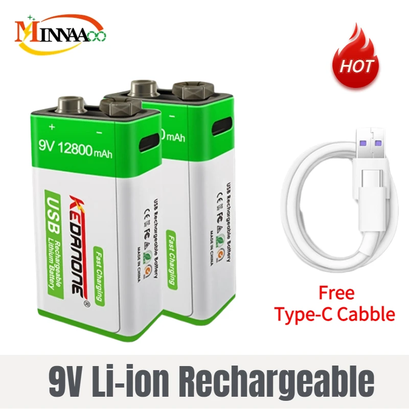 

12800mAh micro USB 9 Volt li-ion Rechargeable Battery 6F22 9V Li ion Lithium Battery for RC Helicopter Model Microphone Toy