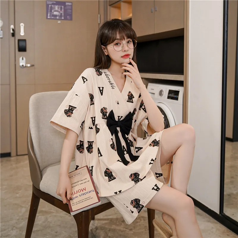 New Summer Women Pyjamas Cartoon Pajamas Sets Sleepwear Casual Nightwear Pijama Mujer Shorts short sleeve M-2XL home clothes set