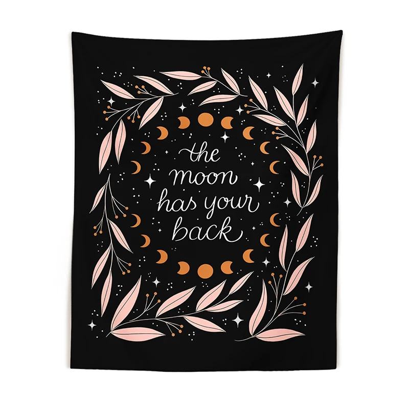 Настенный гобелен с Лунной фазой фон оливковыми листьями психоделический цветок