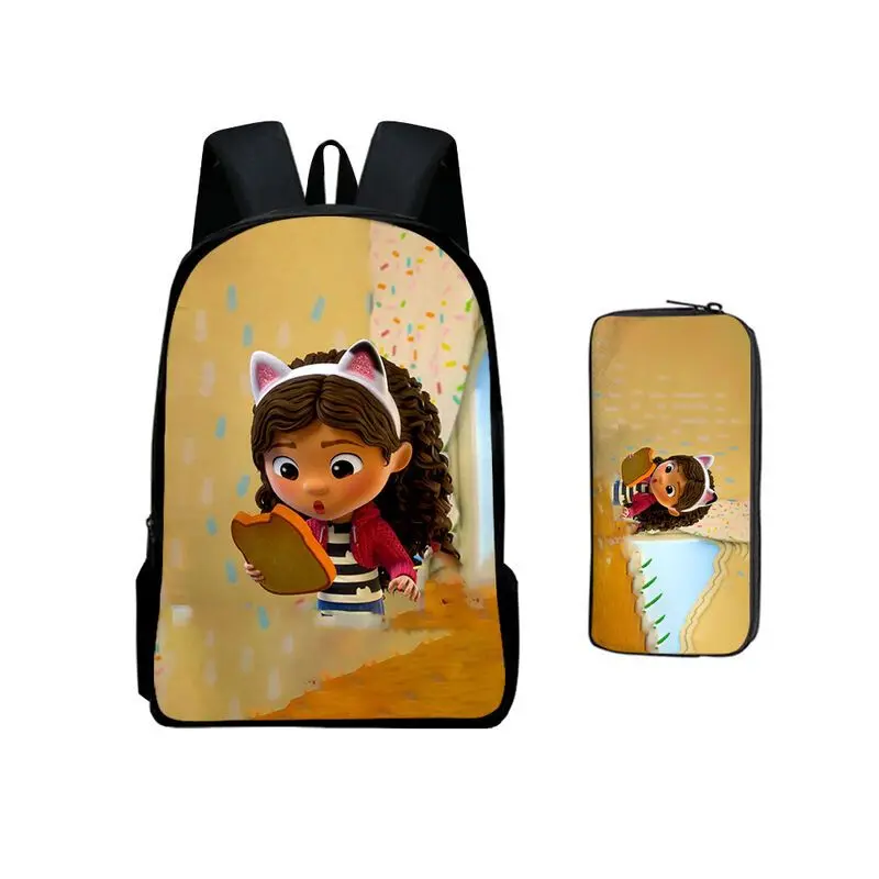 Backpack Boy Girls Anime Gabbys Doll House Book Cartoon Gabby Cats Bagpack Mochila Teenager tow piece schoolbag pen bag 2 sets