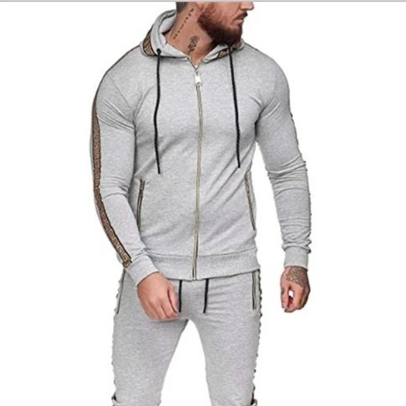 Cardigan Sweater Spring and Autumn New Men's Sports Suit Solid Color Hooded Casual Wear European and American Personality