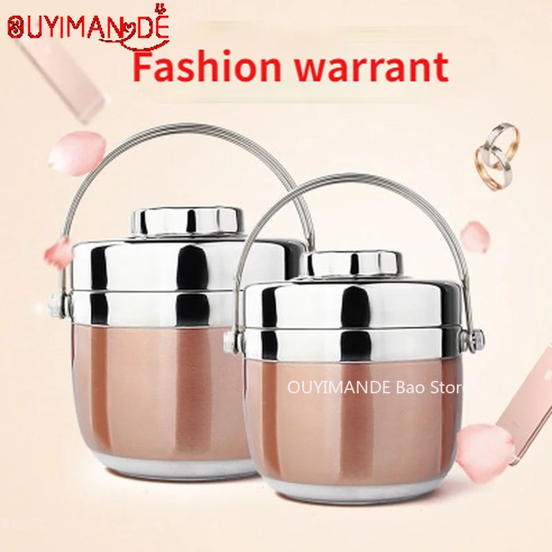 

Portable Stainless Steel Heat Preservation Pot Double-layer Bento Box Creative Japanese Style Compartment Insulation Bucket Soup
