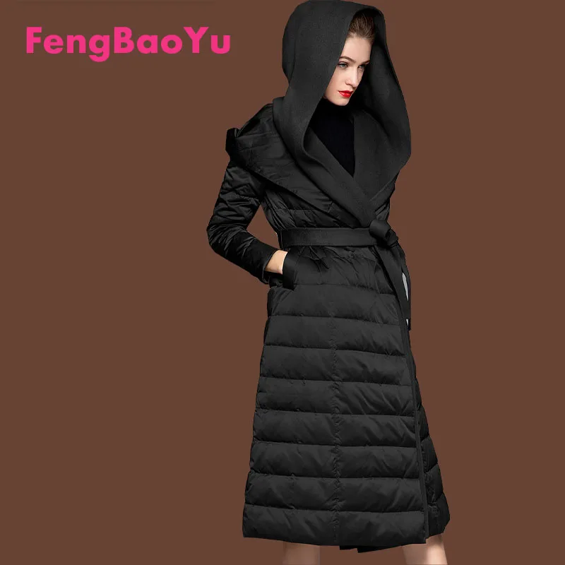

Зимняя женская одежда на белом утином пуху с капюшоном, Корейская версия, плотное длинное молодежное Модное теплое пальто, роскошная женская одежда