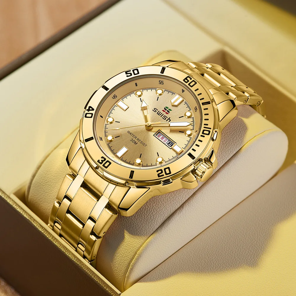 New watches cross-border wholesale luminous double calendar waterproof business simple quartz watch men's watch hair