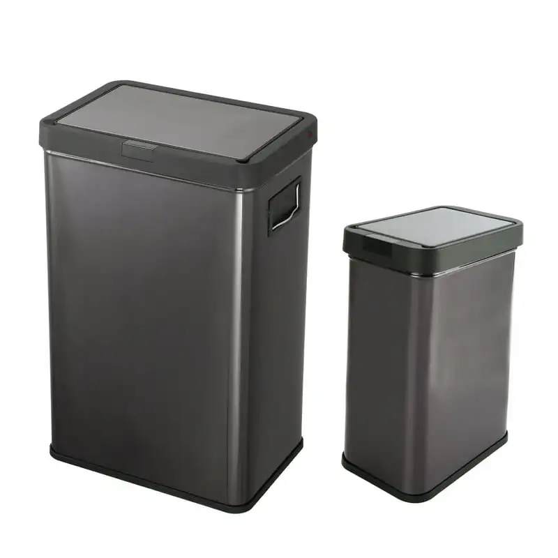 

gal & 3.17 gal Sensor Kitchen Trash Can Set, Black Stainless Steel
