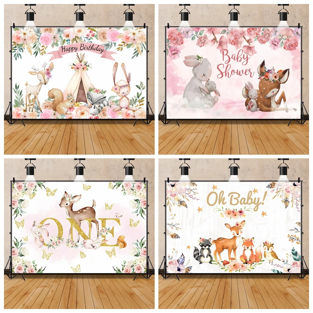 

Laeacco Baby Shower Backdrops For Photography Safari Fox Deer Tent Flowers Baptism Party Customized Photo Background Photostudio