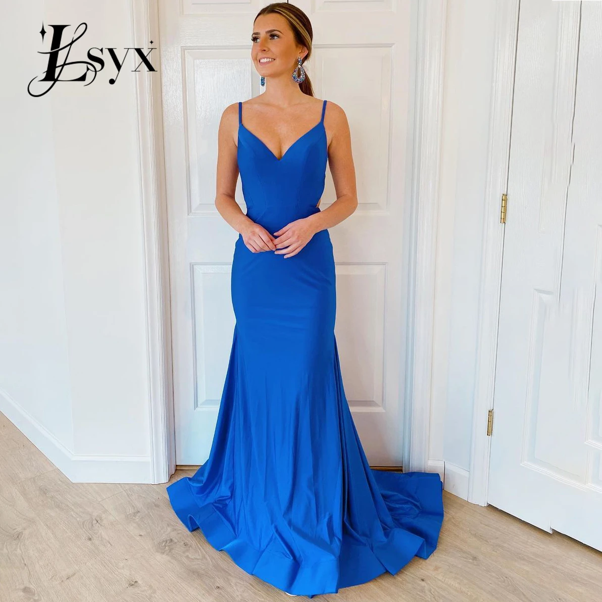 

Сексуальные элегантные вечерние платья LSYX на тонких бретельках с V-образным вырезом и открытой спиной без рукавов, атласные вечерние платья, женское платье для вечеринки