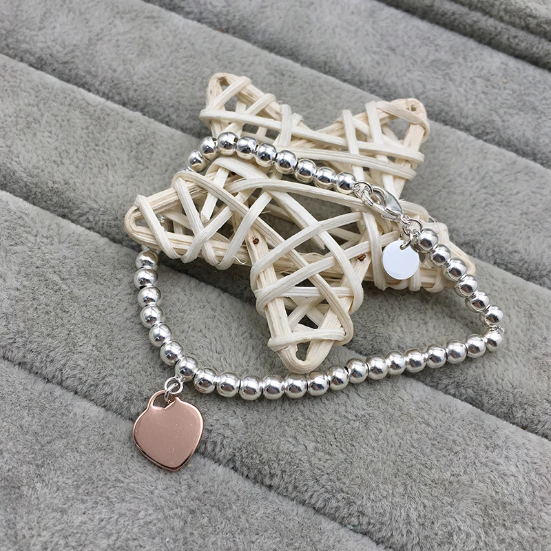 

s925 sterling silver classic rose gold heart bracelet women's fashion simple personality retro trend luxury brand jewelry gitf