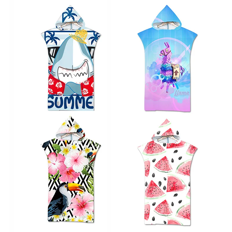 Microfiber Quick Dry Large Hooded Cloak Adult Cartoon Animal Poncho Bathrobe For Swim Surf Bath Towel