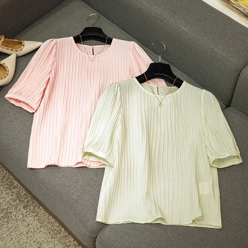

High-quality Silk Round Neck Straight Tops Women's Hundred with The New Summer 2023 Solid Color T-shirt Formal Women Clothing