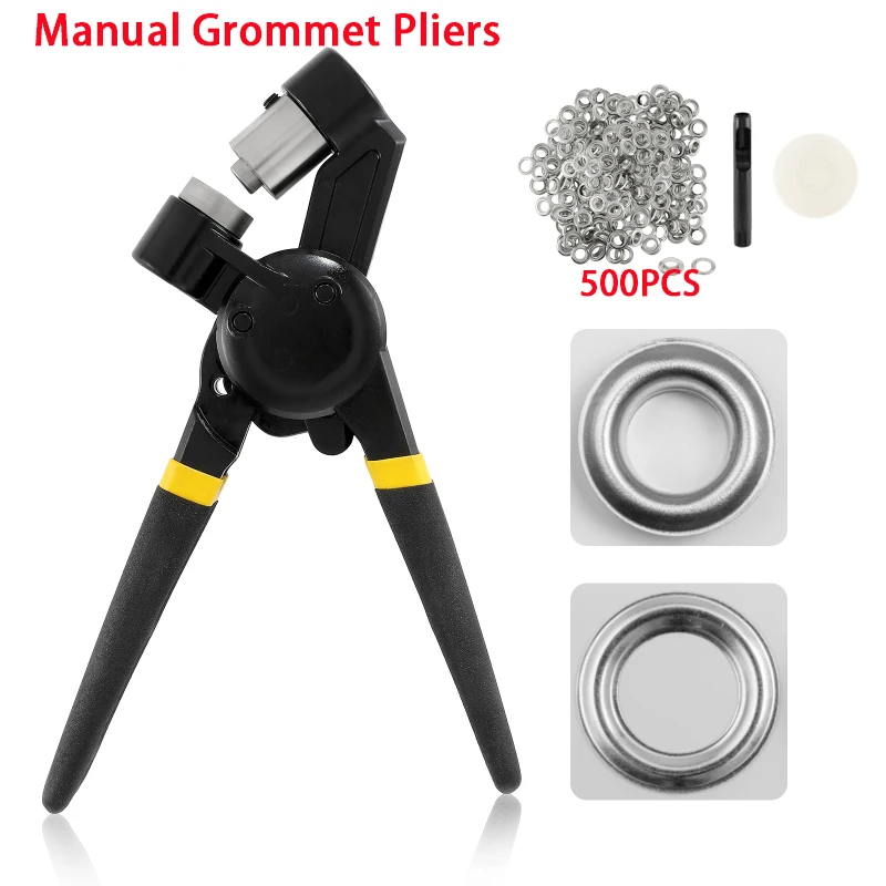 

10mm Manual Grommet Pliers Kit Handheld Hole Punch Pliers Hand Press Punching Tool Set with 500pc/Bag Buttonhole Hand Tools