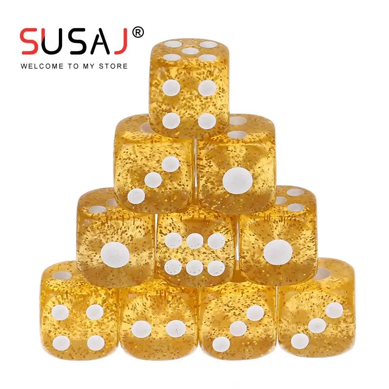 

10pcs Yellow Game Dice 16mm Acrylic Dice Transparent Round Corner For Board Game Entertainment Party Accessories