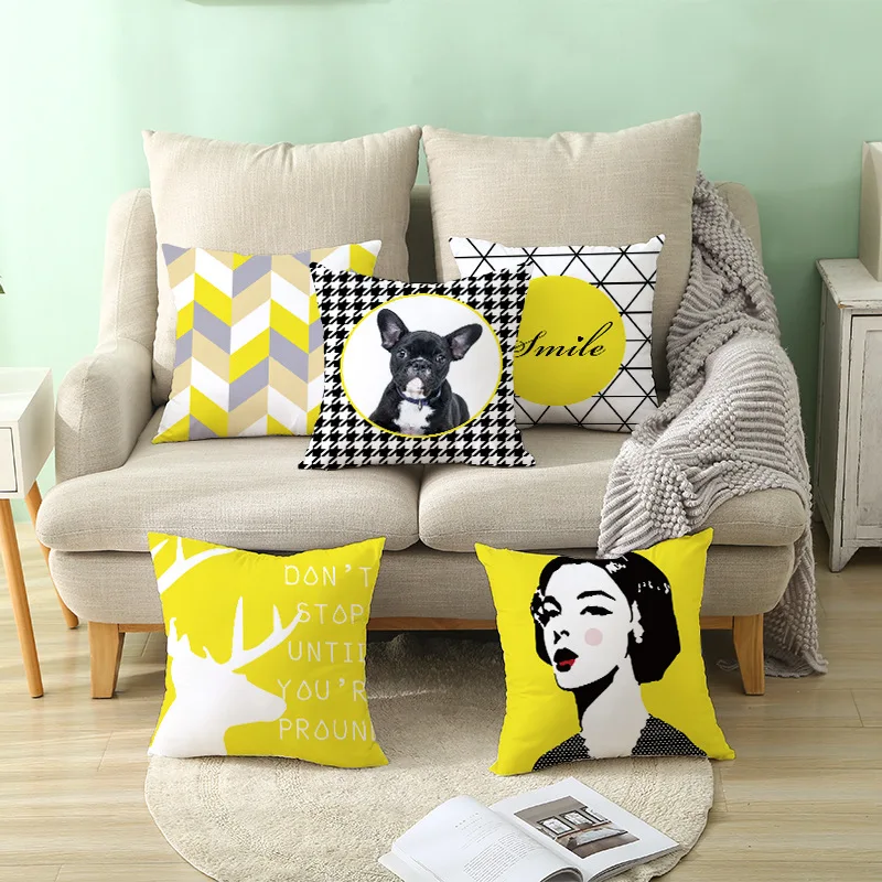 

Yellow Pattern Decorative Cushion Cover Geometry Pillow Case for Car Sofa Decor Pillowcase Home Pillows 45cm X 45cm