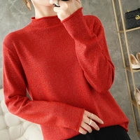 new cashmere sweater womens half high neck long sleeve pullover loose cashmere sweater knitted bottomed top looks