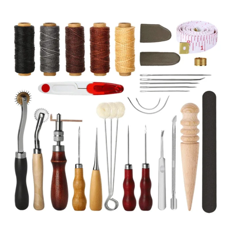 Complete Leather Craft Tools Set Full Professional Canvas Leather Sewing Awl Needle Hand Stitch Tools Kit DIY Stitching Supplies