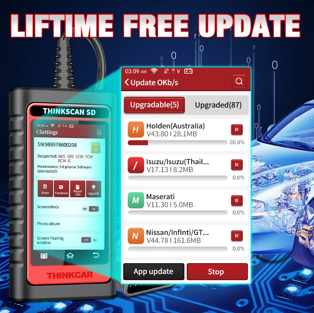 Сканер ThinkScan SD6 ABS SRS A/F ECM TCM BCM IC OBD2 с 5 функциями сброса |