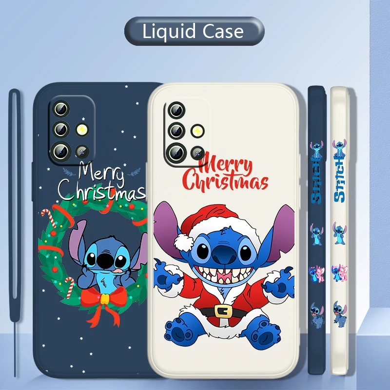 

Stitch Christmas Anime Phone Case For Samsung Galaxy A73 A53 A33 A52 A32 A22 A71 A51 A21S 4G 5G Liquid Left Rope Cover