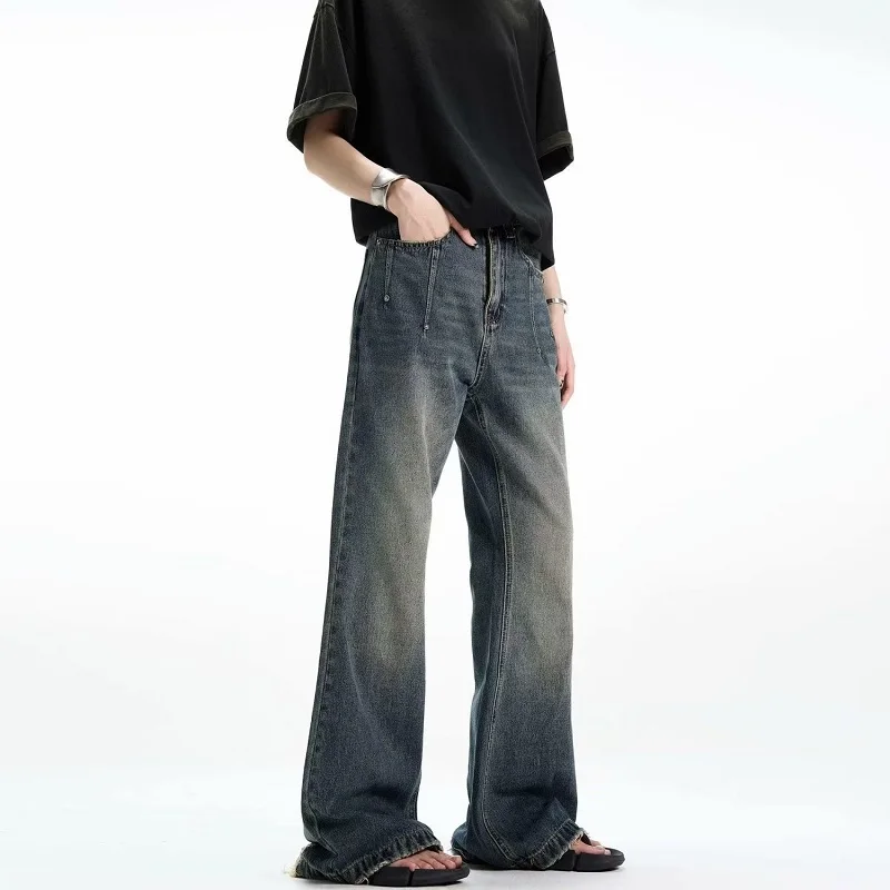 Y2k Американские винтажные джинсы Мужские осенние потертые старые свободные