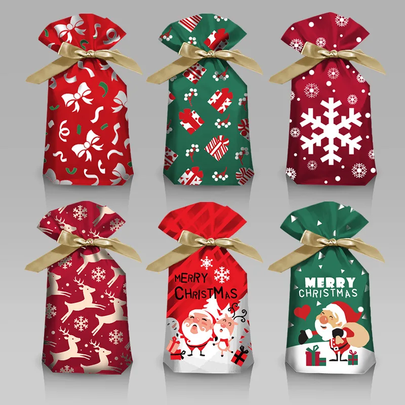 

50pcs Santa Gift Bag Candy Bag Snowflake Crisp Drawstring Bag Merry Christmas Decorations for Home New Year 2021 Noel Presents