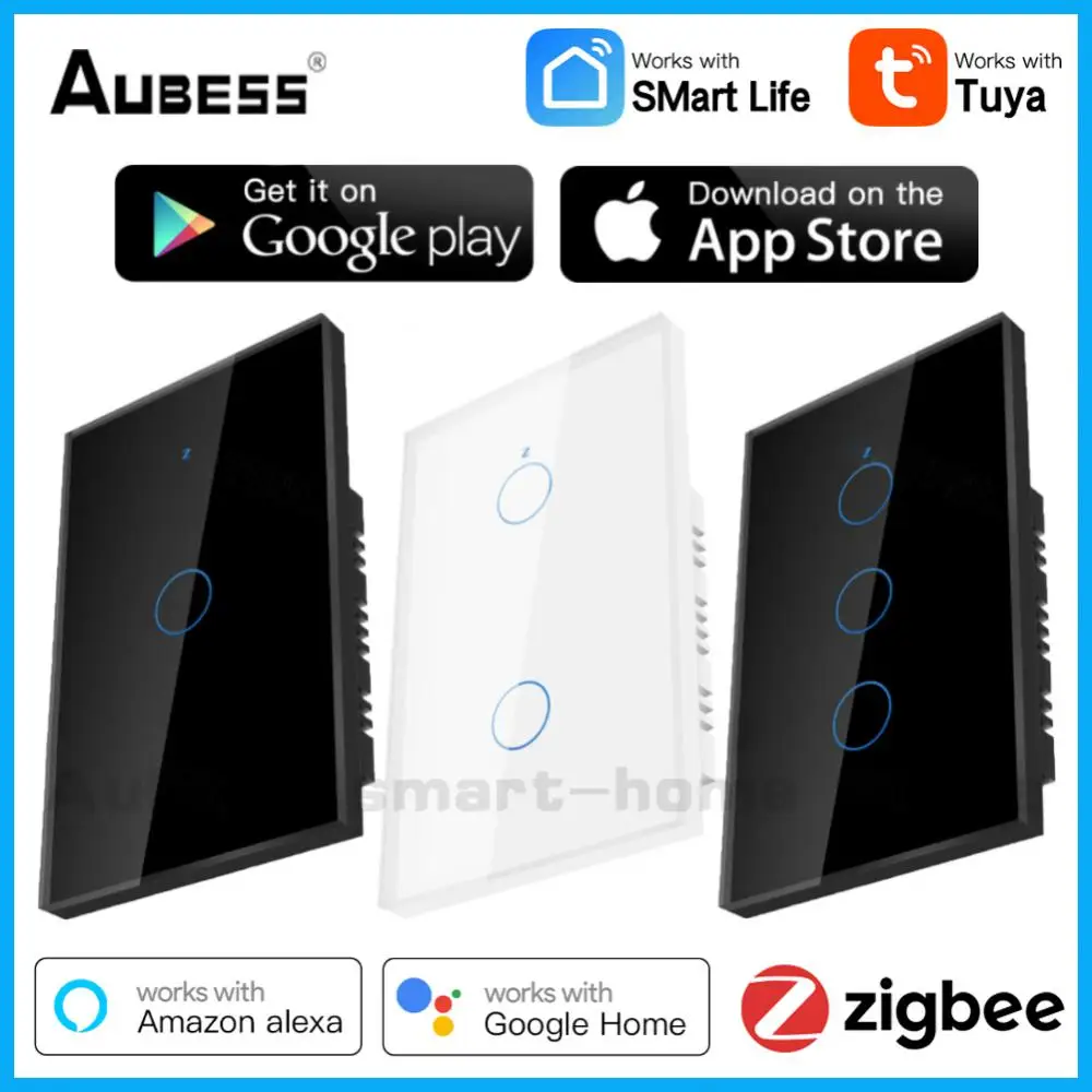 

Беспроводной умный сенсорный настенный выключатель ZigBee, дистанционное управление через приложение, таймер на 1/2/3 клавиши, голосовое управл...