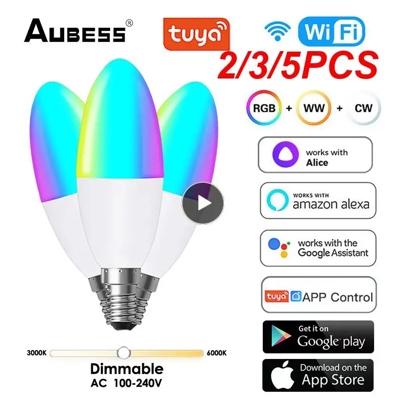 

2/3/5PCS Timer Wifi Smart Light Bulb 5w Candelabra Lamp Voice Control Dimmable E14 Light Bulb With Alexa Google Home Alice